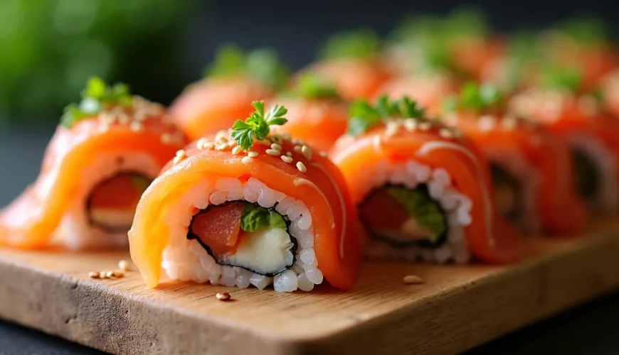Uramaki as trendy sushi rolls for a fun meal with friends