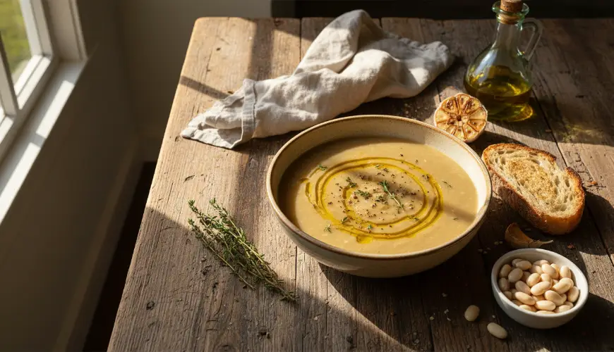 # Cook Yourself a Roasted Garlic and White Bean Soup

## Ingredients

- 2 heads of garlic
- 2 cans o